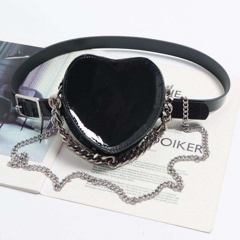 DAEYOTEN-riñonera plateada con forma de corazón para mujer, bolso de cintura de talla grande, ZM1193: Negro