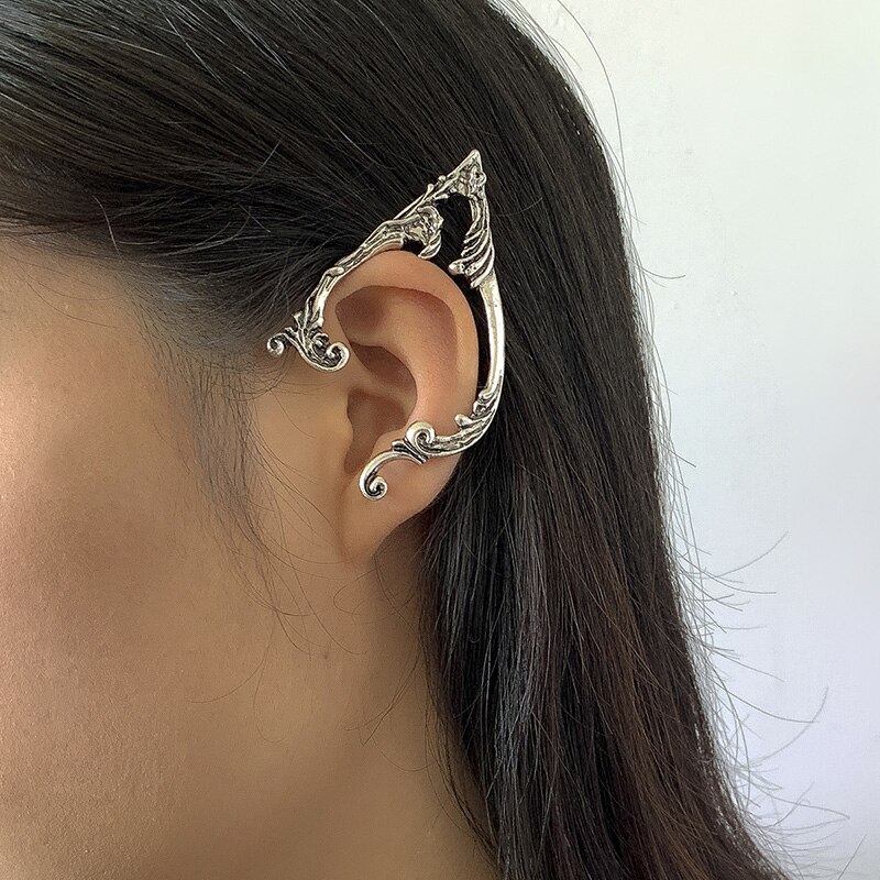 Pendiente de orejas de elfo sin agujero en la oreja para mujer, pendiente de Clip hueco Retro para mujer, joyería de Halloween de estilo étnico de , 1 pieza