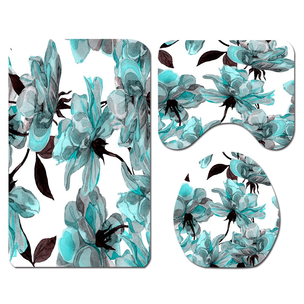 180 x 180cm natuurbloemen waterdichte polyester douchegordijnen badkamergordijnen sets toiletmat antislip badmat set: B 3 stuks