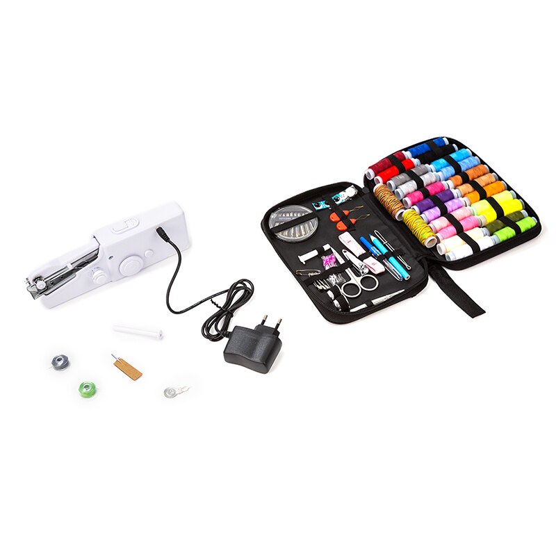 Mini Hand Sewing Machine Sew Needlework Cordless Clothes Fabrics Pink White Portable Mini Sewing Machine With Sewing Kits: White B (EU)