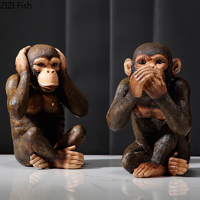 Hars Beeldjes Retro Aap Ornamenten Zen Dier Beeldje Bureau Decoratie Orangutan Simulatie Standbeeld Moderne Home Decor