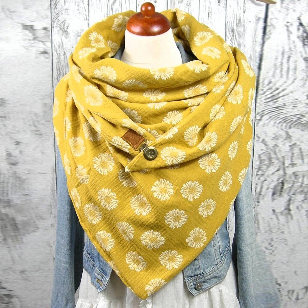 40#Women Warm Scarves Printing Button Soft Wrap Casual Shawls Women Malaysia Cotton Thermal Scarf Chaqueta Pelo