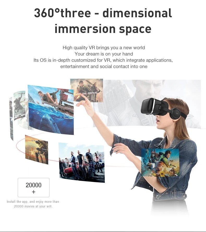 VR Shinecon-Gafas de realidad Virtual 3D para casco de teléfono inteligente, gafas VR, auriculares, prismáticos para videojuegos