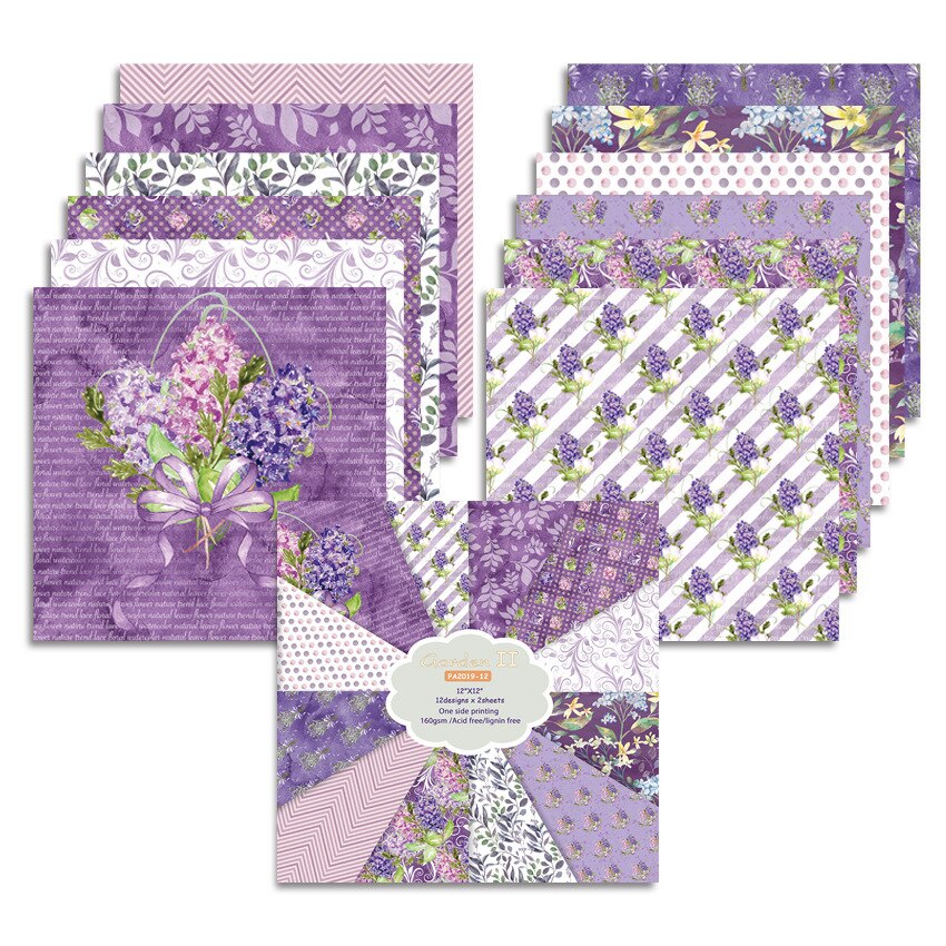 24 Sheet 12"X12" Purple Garden Craft Paper Material Junk Journal Planner Scrapbooking Decor DIY Craft Background Paper