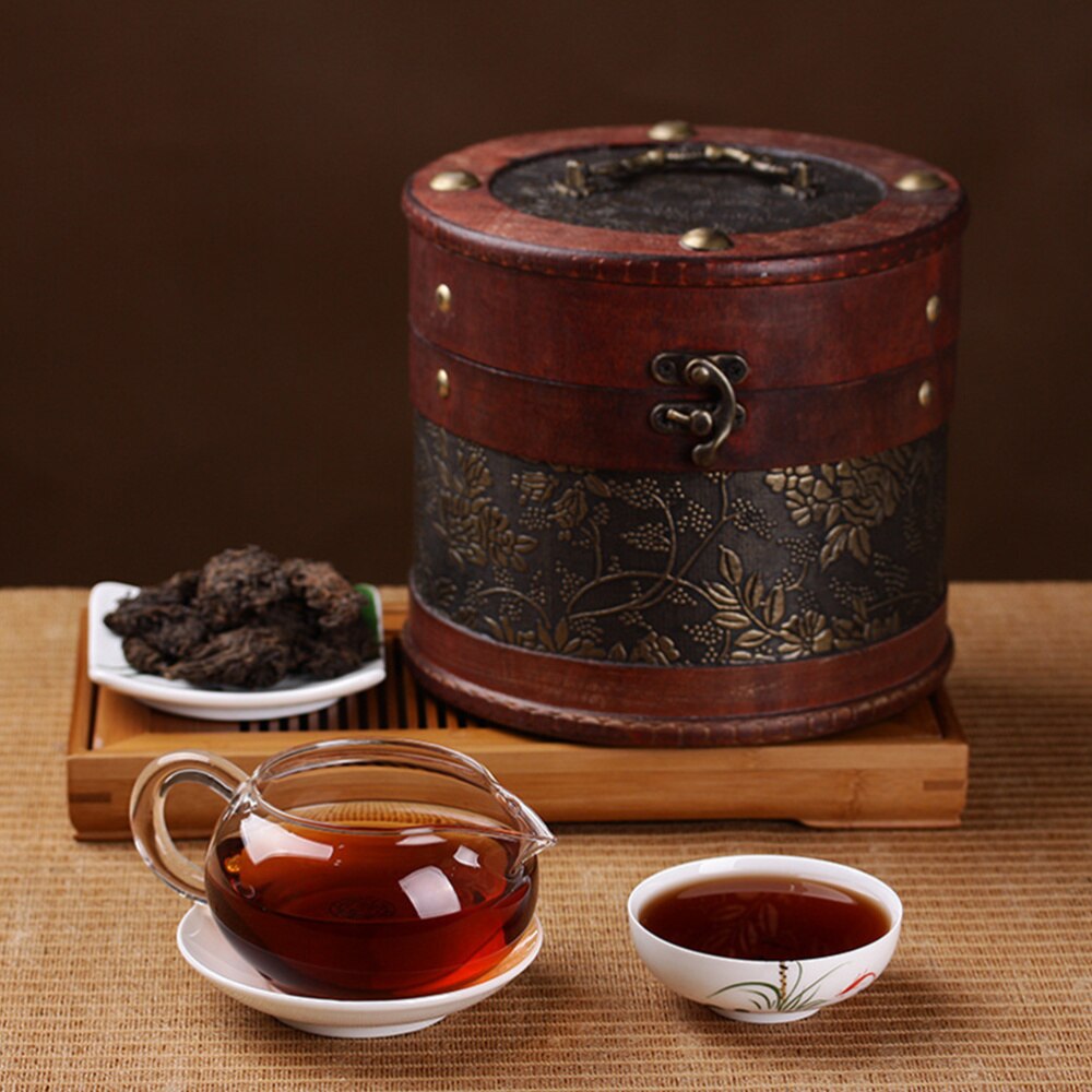 Delicate Ancient Chinese Style Round Tea Leaves Cake Storage Box Tea leaves Display Organizer Wooden Tea Package Box - A Si