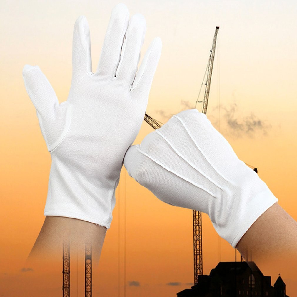 Gants blancs en coton pour hommes, pour se laver les mains, pour éviter le fil de coton fin, col rond, sans manches