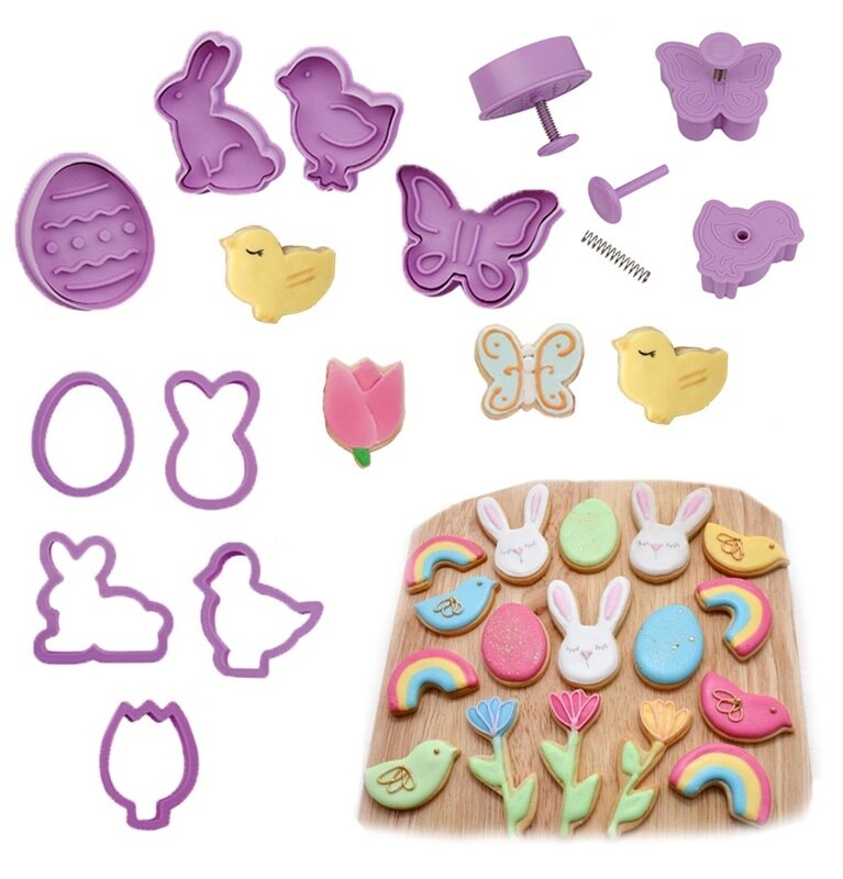 1 Set Easter Egg Rabbit Chicken Shape Cookies Cutter Plastic Fondant Biscuit Mould Cake Mold Baking Tools for Easter Decoration