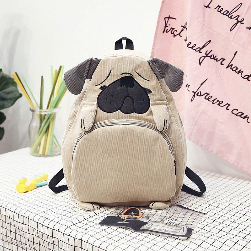 nouvelle femmes sac à dos sac d'école toile mignon animal oreille broderie velours côtelé sac à dos femme vintage cahier sac à dos: Dog