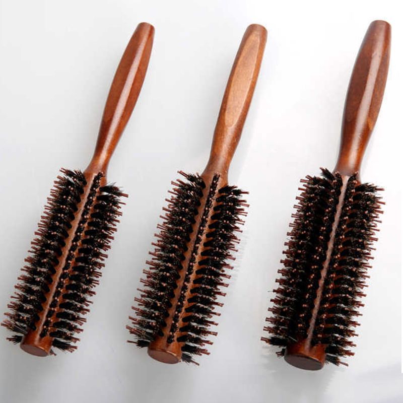6 tipos de sarja reta pente de cabelo natural de cerdas de javali escova de rolamento redondo barril soprando curling diy cabeleireiro estilo ferramenta