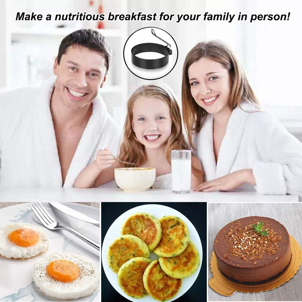 2 Pcs Egg Ring Circles Egg Cooker Rings Stainless Steel Non-Stick Round Egg Mold Fried Egg Shaper