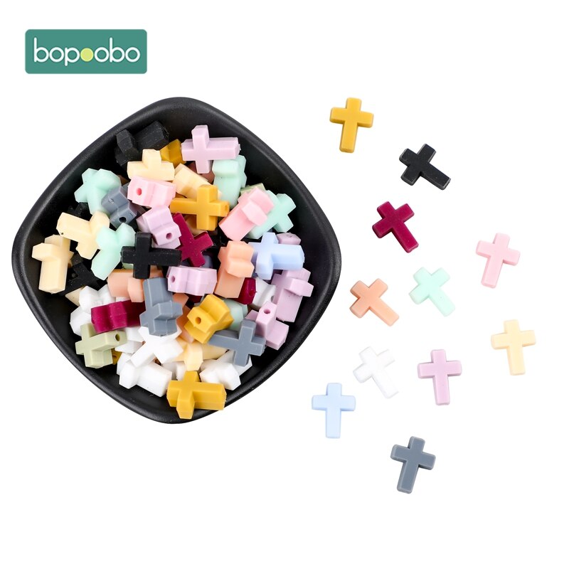 Bopoobo Silicone Cartoon Cross Baby Teether 20pc Silicone Bead BPA Free Baby Teething Beads Silicone Baby Food Grade Teether