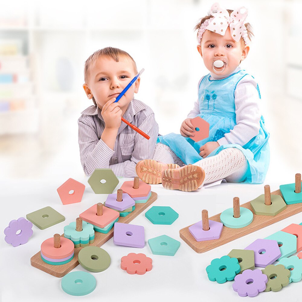 Baby Kids Regenboog Houten Kolom Blokken Sets Educatief Geometrische Vorm Bijpassende Speelgoed Kinderen Stapelen Toys