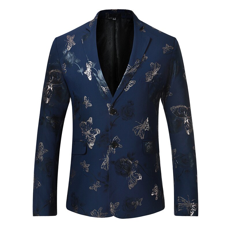 Rosa blomsterprint blazer herremerke enkeltspent jakkeslag dressjakke mannlig bryllup brudgom scenekostyme homme rød xl: Marinen / S