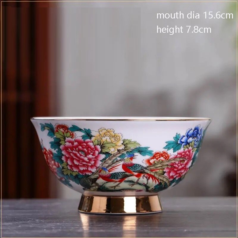 Jingdezhen Ceramic Antique Bowl Tableware Household Bowl Noodles Bowl Gold Painted Large Rice Bowl Soup Bowl High Foot Bowl: caragana bowl x 1