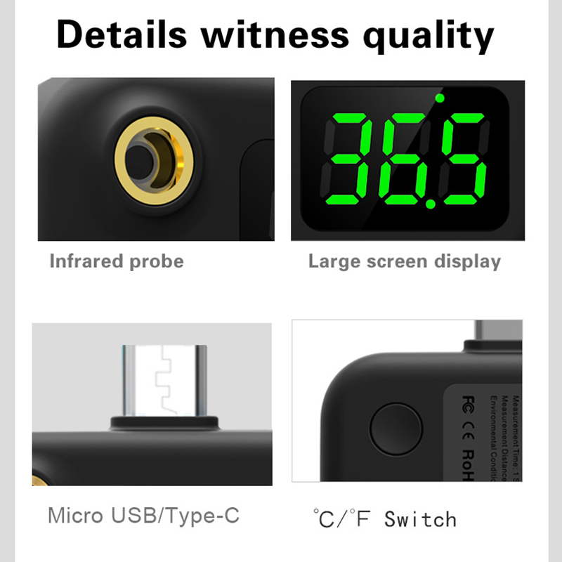 Termómetro portátil para teléfono inteligente, alarma de temperatura de alta temperatura para Apple tipo C, LED, lectura clara en pantalla led, enchufar y usar