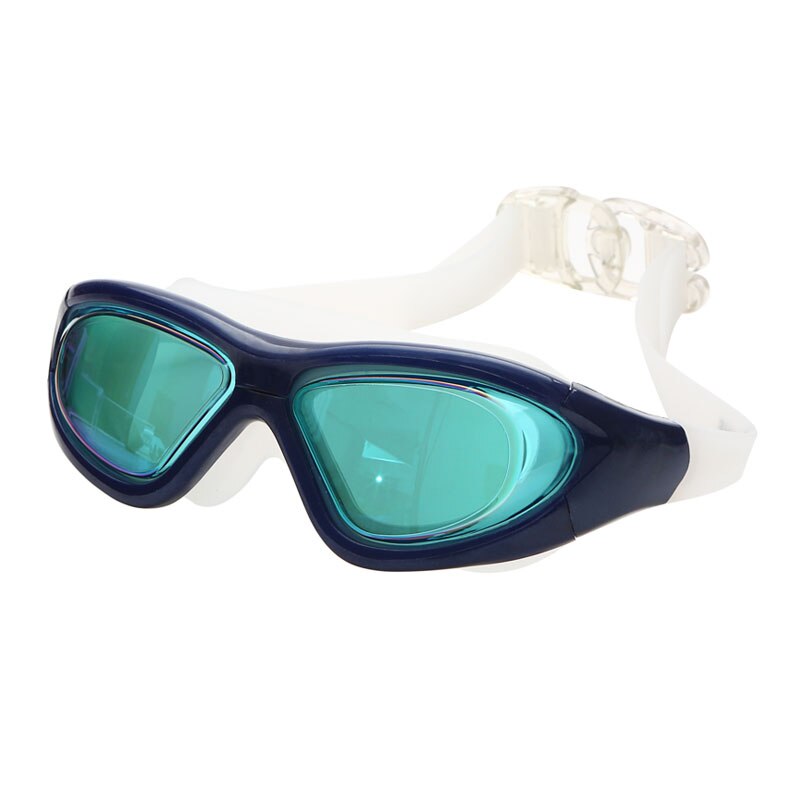 Swimming glasses Myopia Prescription Adult silicone big frame Diving goggles electroplate anti fog waterproof Mask swim eyewear: Blue