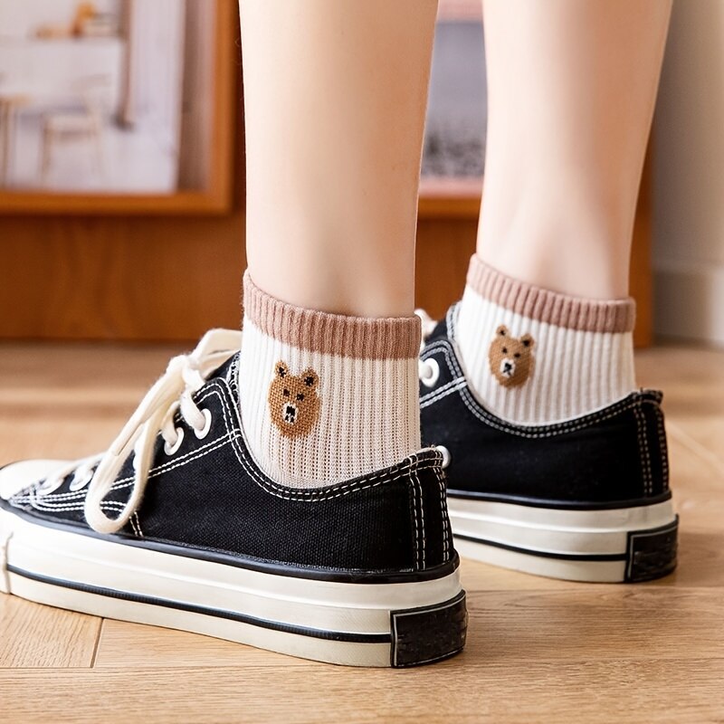5 pares de calcetines al tobillo de oso de peluche, cómodos y bonitos calcetines cortos para mujer