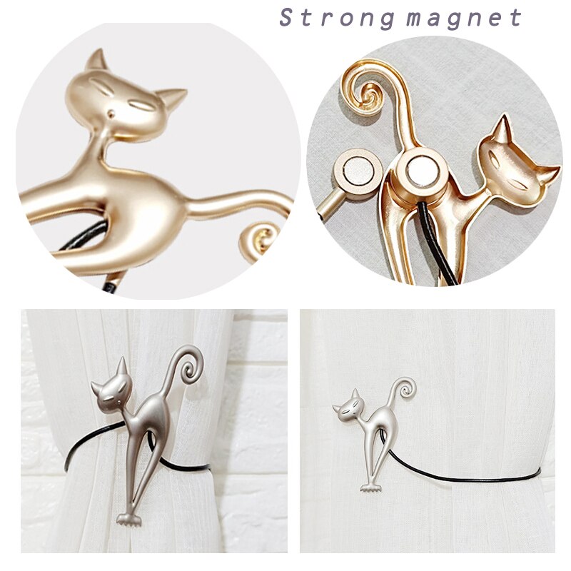 Gordijnbinders in de vorm van een kat, sterke gordijnbanden, legering, ophangriemen, touwen, gordijnhouders, gordijnroedes, accessoires, gordijnringen, zilver