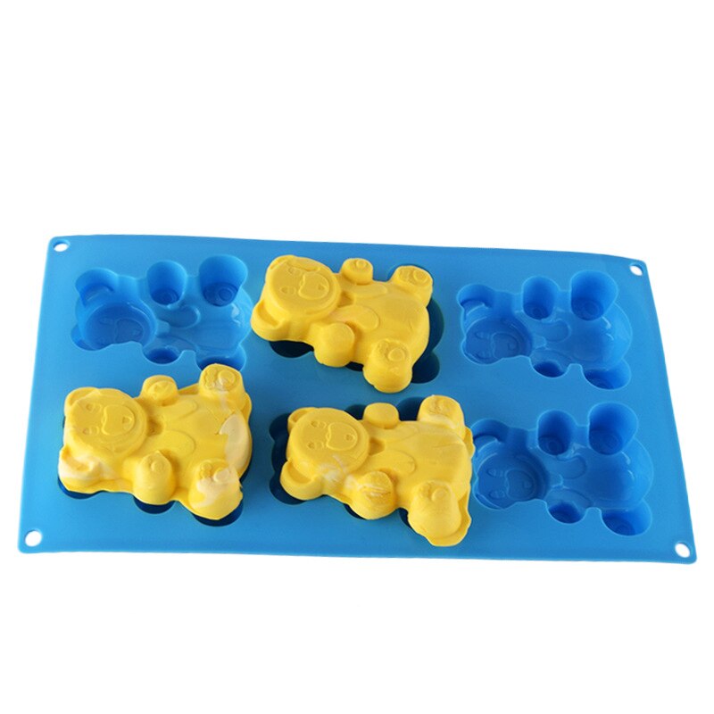 Molde de silicona con forma de oso encantador 3D, herramientas de cocina para hornear pasteles, Fondant, suministros para hornear, 6 cavidades
