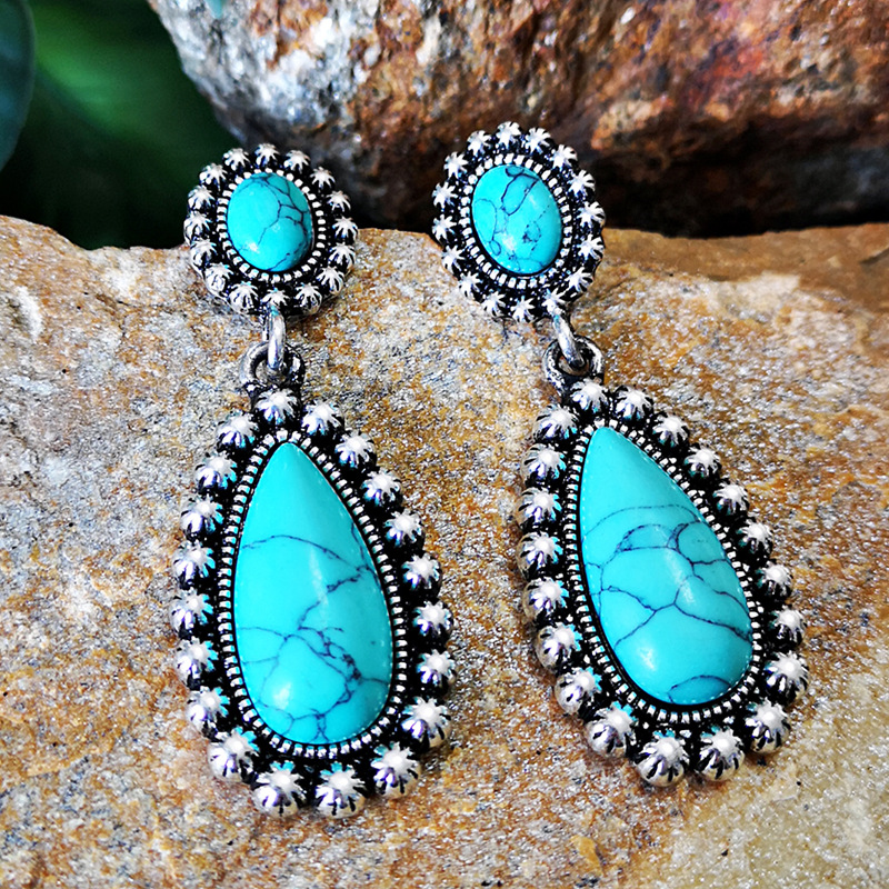 Pendientes de gota de agua turquesa bohemios hechos a mano, elegantes y delicados, estilo JewelrySilver Color: Style 10