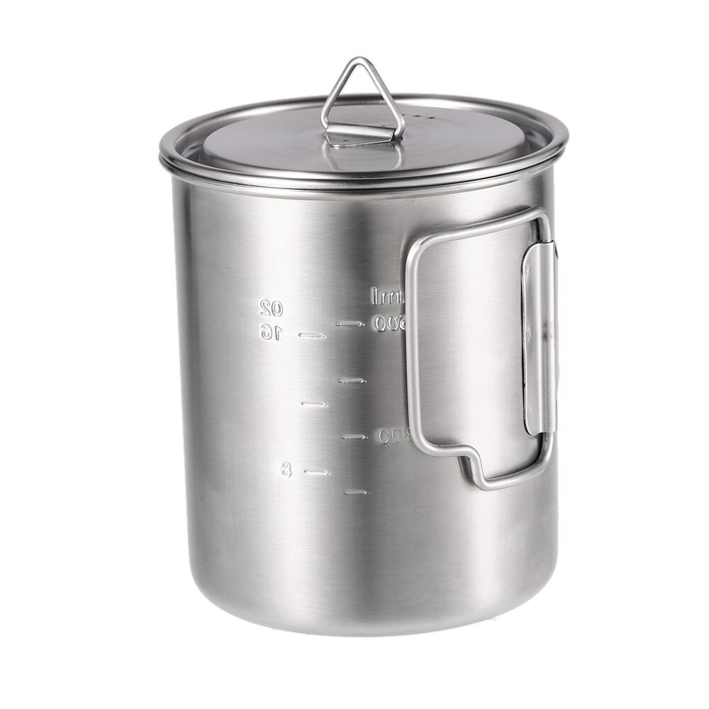 750ml Edelstahl draussen Camping Topf Hängen Topf Tasse Camping Wasser Becher Tasse mit Deckel und Faltbare Griff Außen kochen Picknick