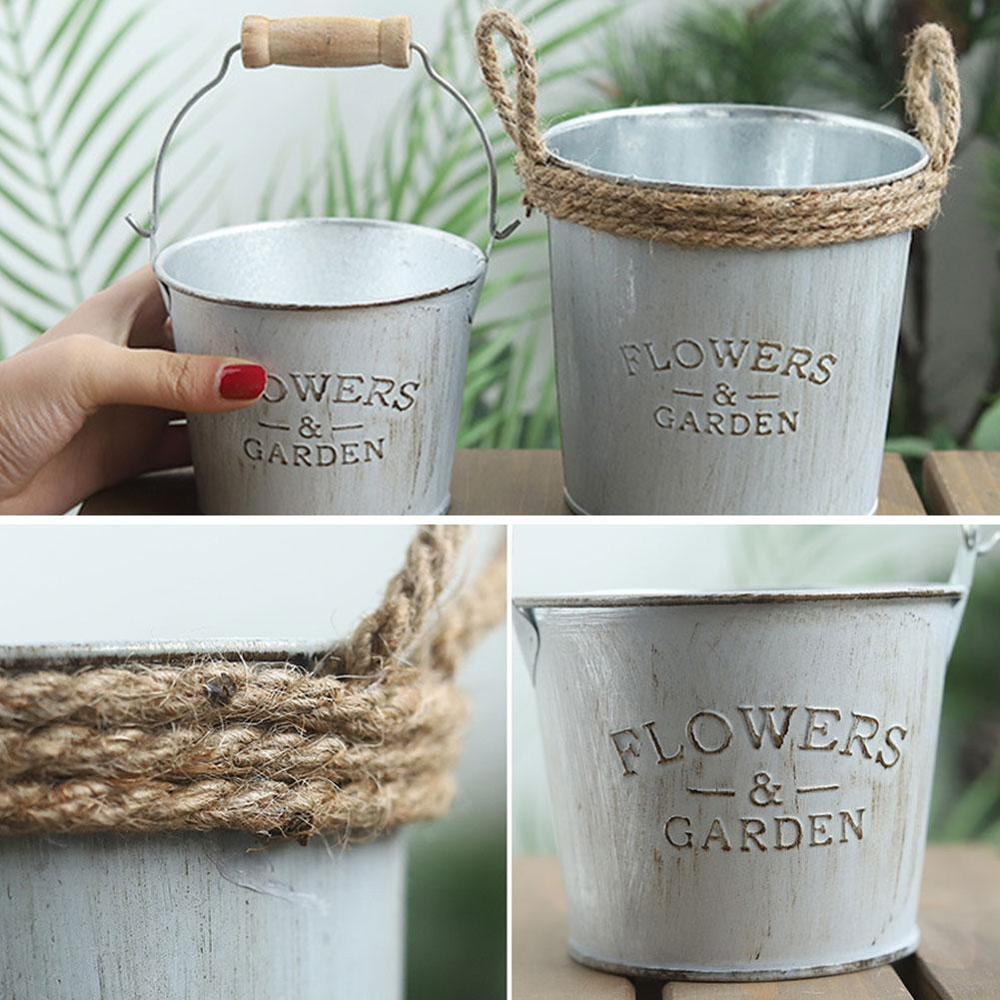 Small Size Cute Vintage Bucket Flower Pot Planter Succulent Plant Flowerpot Decor Garden Home N3A6