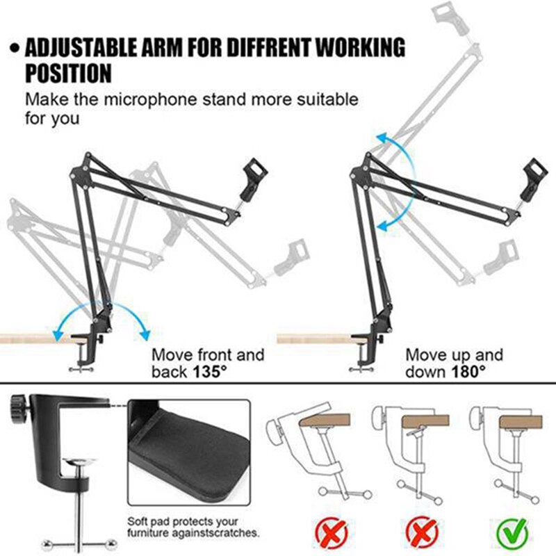 Microphone Stand,Hanging Mic Stand With Phone Clip For Blue Snowman,Snowball,With 1/4 Ball Head,For Camera,Mic,Etc