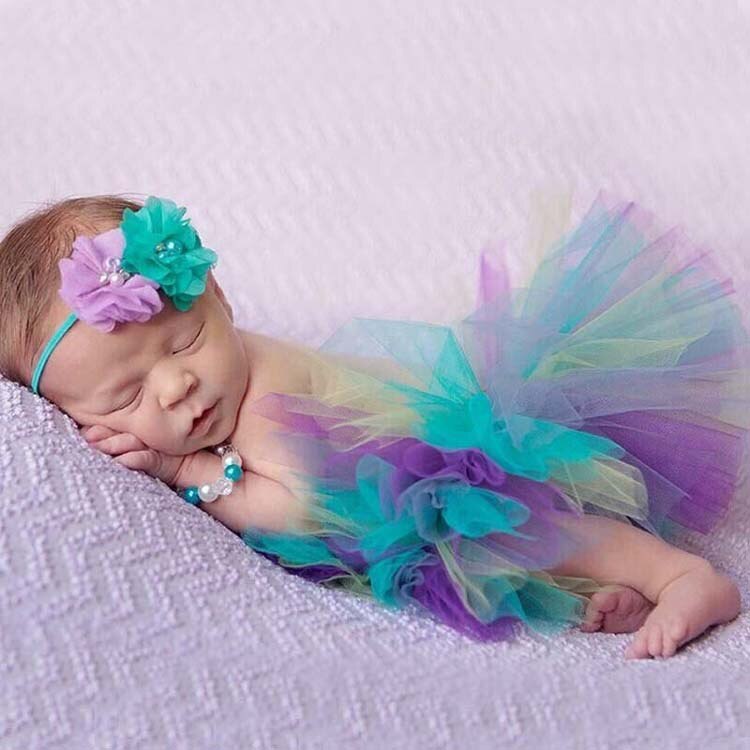 Jupes Tutu multicolores pour bébés filles | Jupon en Tulle, avec nœud à fleurs, pour fête d'anniversaire et -né, Costume de photographie