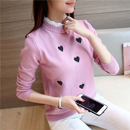 Suéter de cuello alto de punto tigena para otoño e invierno, jersey para mujer, bonito jersey bordado, jersey para mujer, jersey amarillo: Rosa