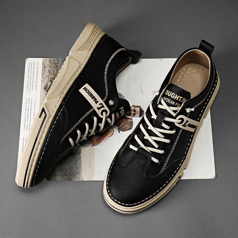 Mænd originale lædersko anti-glatte mænd sneakers mærke drenge fodtøj snøre sneakers til herre læder sko