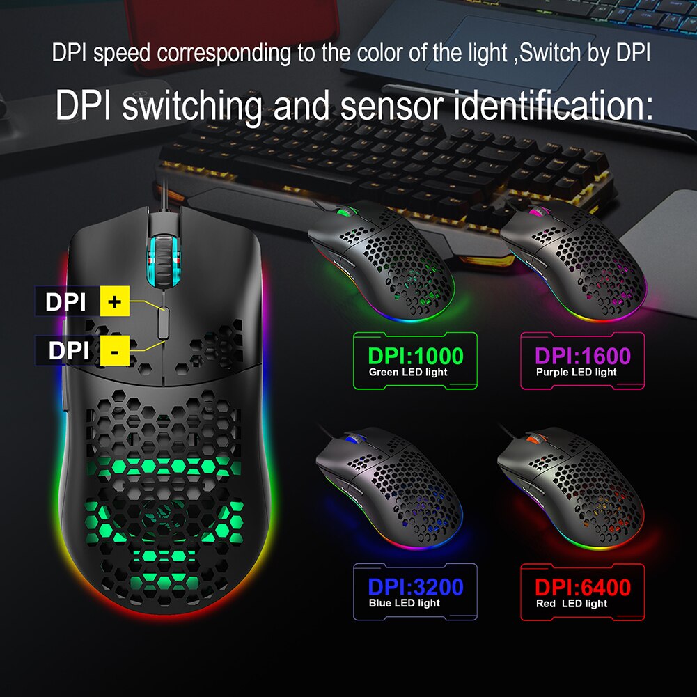 ALLOYSEED J900 6400 DPI Wired Gaming Mouse USB Optical LED Computer Mice For Laptop PC Game Gamer 7 RGB Light