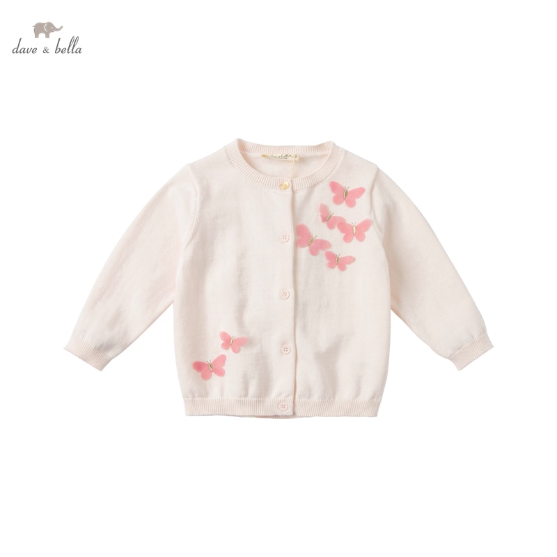 DB16715 dave bella primavera neonate moda cartoon appliques cardigan cappotto per bambini cappotto per bambini maglione lavorato a maglia carino