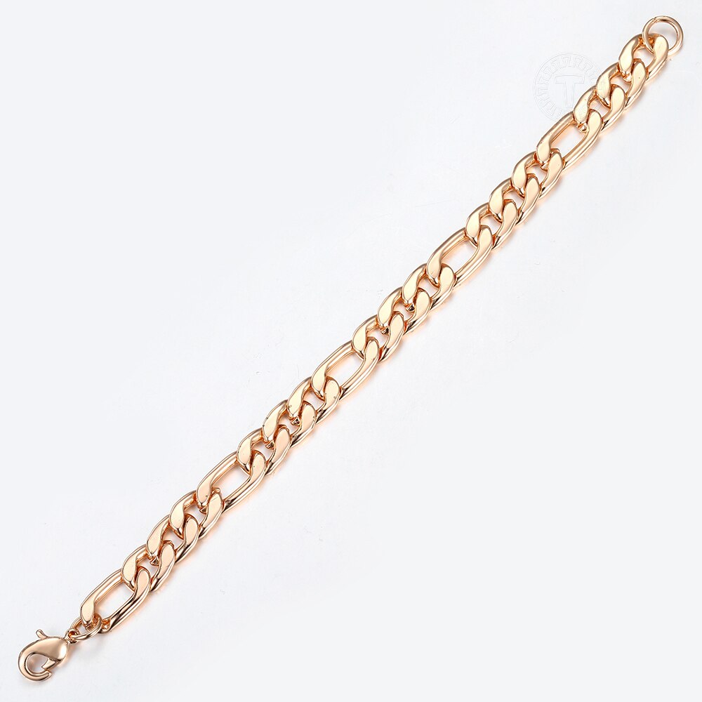 10mm 585 Rose Gold Curb Figaro Link Chain Bracelet for Women Men Lobster Clasp 20cm Jewelry Accessories DCBM05