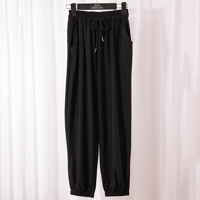Pantalones largos hasta el tobillo para mujer, ropa de estar por casa, con pliegues cómodos, cintura elástica
