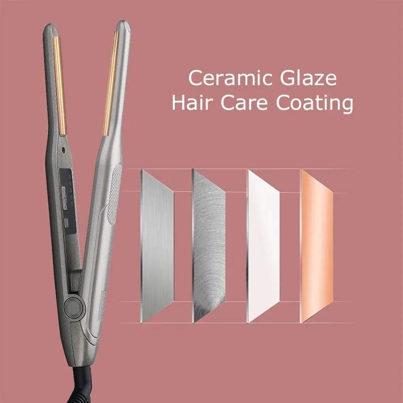 Mini Hair Curler Pencil Hair Straightener 2 in 1 Ceramic Thinnest Narrow Flat Iron with LED Display for Short Beard and Hair