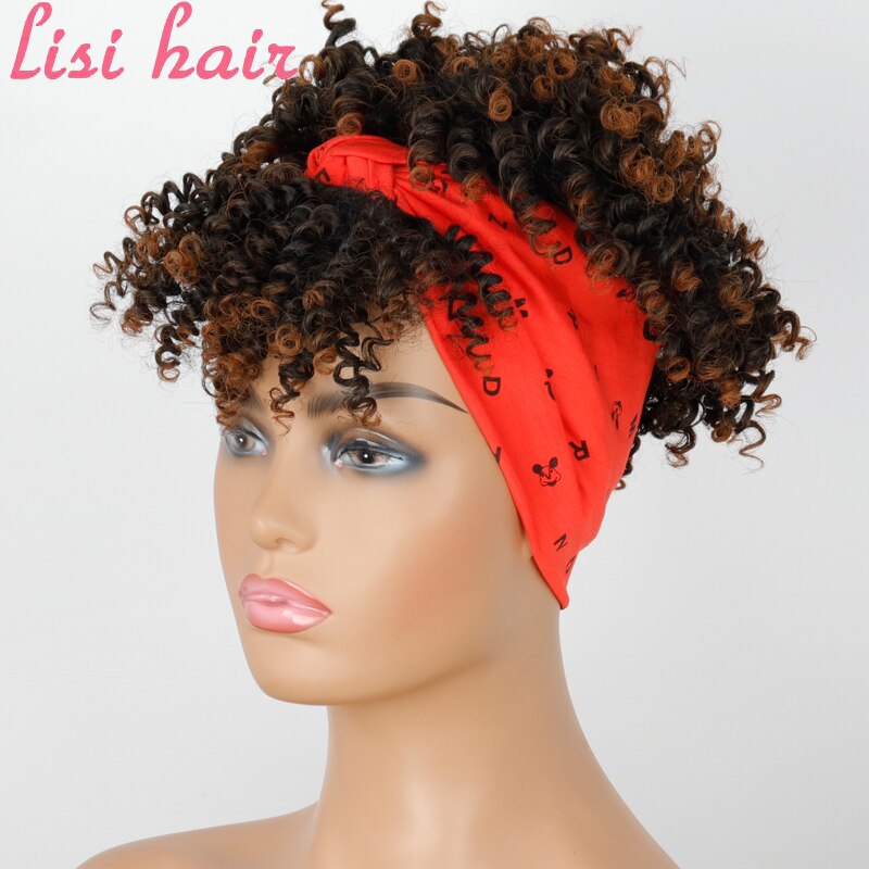 Pelo Afro Puff turbante sintético de LISI peluca corta rizada con cordón para la cabeza-peluca Updo Head-Wrap peluca para afroamericano