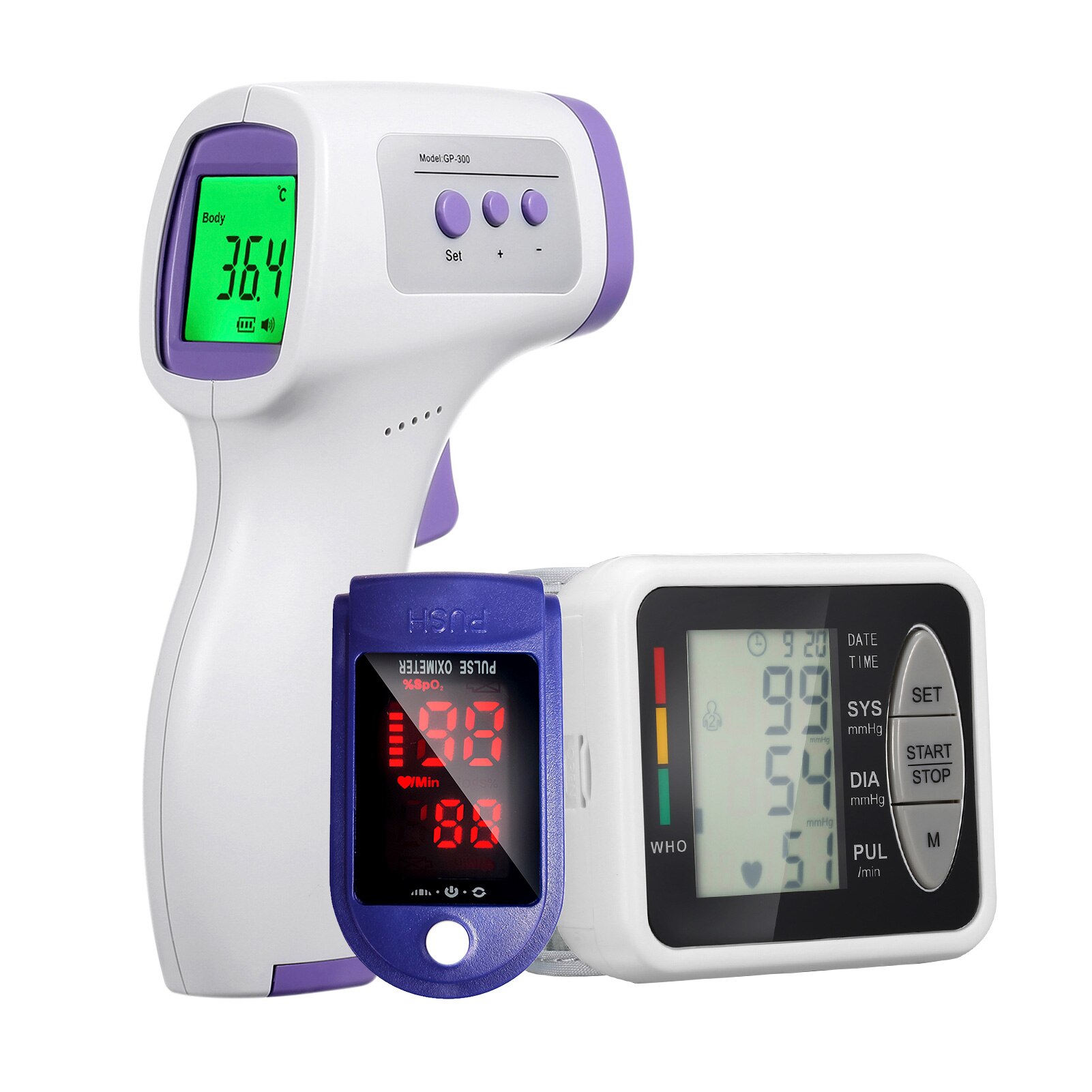 Wrist Blood Pressure Monitor LCD Display Tonometer + Finger Oximetry spo2 Finger Clip Heart Rate Monitor + Digital Thermometer: 07