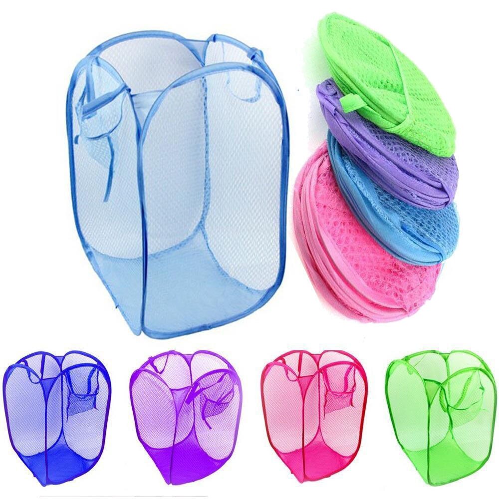 Tela de malla de nailon de Color caramelo para niños, cesta de lavandería grande plegable, bolsa de ropa sucia para el hogar, organización de almacenamiento, 1 ud.