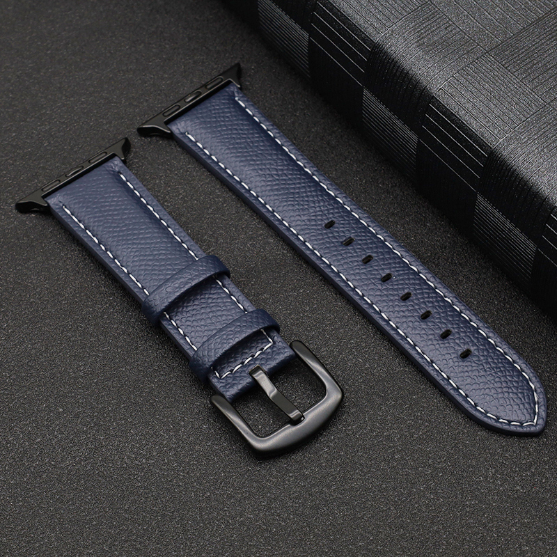 Læderrem til apple watch-rem serie 9 8 7 6 5 4 3 ultra se komfortabel armbånd iwatch 49mm 45mm 44mm 42mm 41mm 40mm 38mm: Sort gul / 12mm