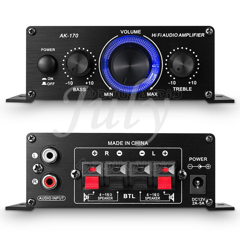 20W+20W2.0 channel mini 12V car power amplifier, lossless T-class car home marine speaker computer power amplifier