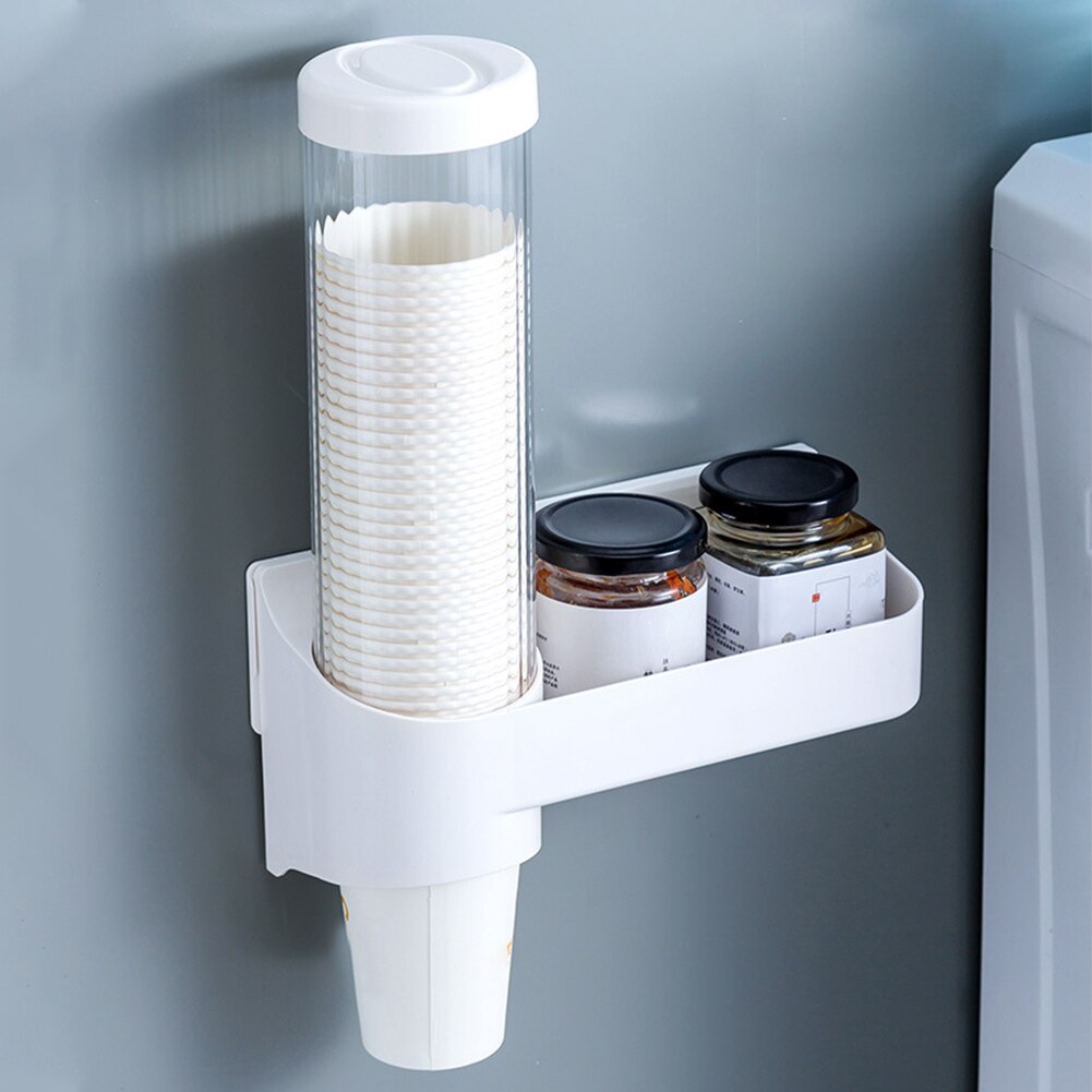 Disposable Cup Dispenser Wall Mounted With Cover Pull Type Home Office ABS Automatic Remover Kitchen Punch Free Easy Install