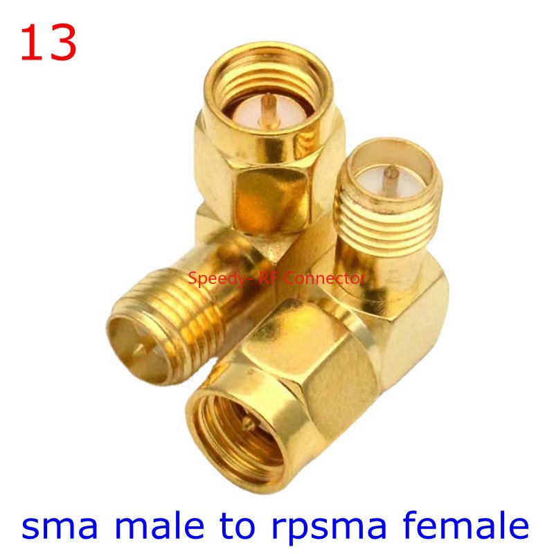 2 pçs/lote sma para sma macho fêmea conector reto 90 graus ângulo direito tipo t 3way divisor rpsma para RP-SMA adaptador macho rf: Verde