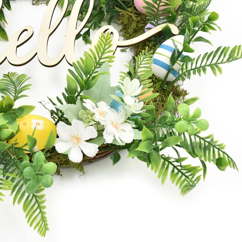 Easter Garland Eggs Rattan Wreath Artificial Flower Door Hang Easter Decoration