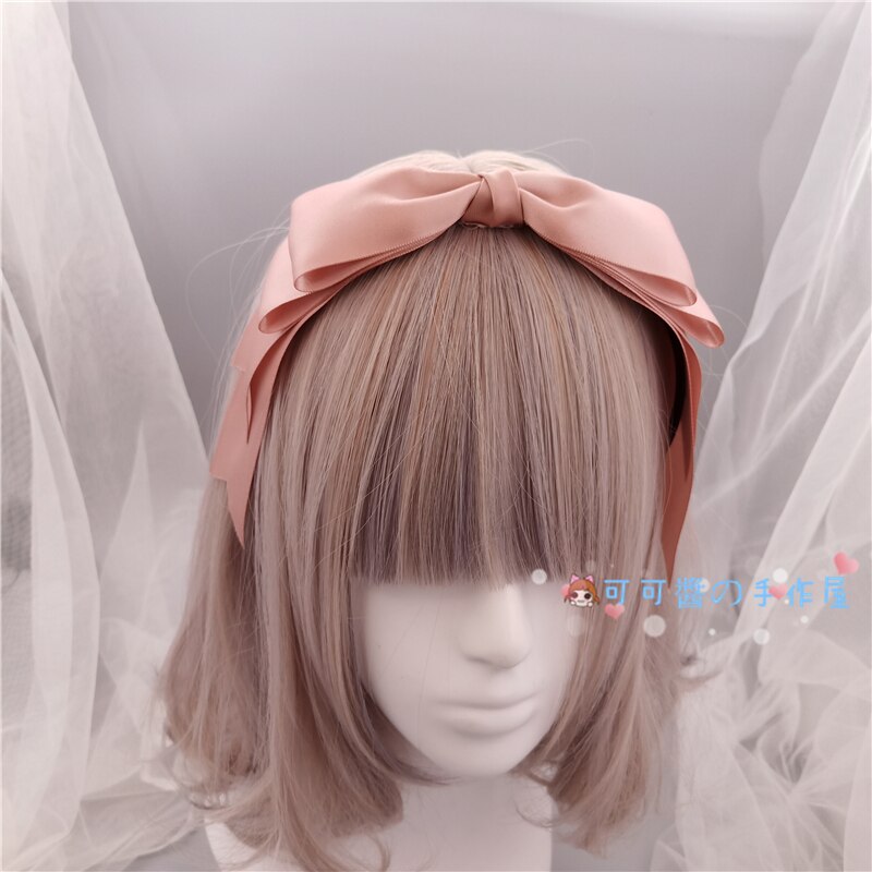 Lolita, diademas con lazo KC estilo japonés, dulces accesorios para el cabello de corazón para niñas, diadema Harajuku, tocado: RED Bean Powder