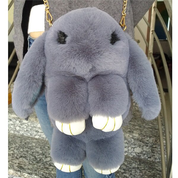 Mode Vrouwelijke Konijn Tas Imitatie Bont Messenger Portemonnee Portemonnee Keten Schoudertas Dames Handtas: gray