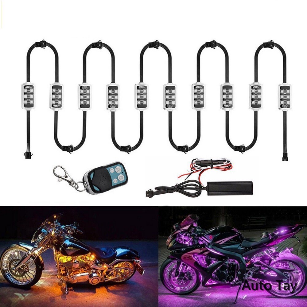 LED Smart Brake Lights Motorcycle Car Atmosphere Light With Wireless Remote Control Moto Decor Strip Lamp Kit 4/5/6/8/10/12RGB