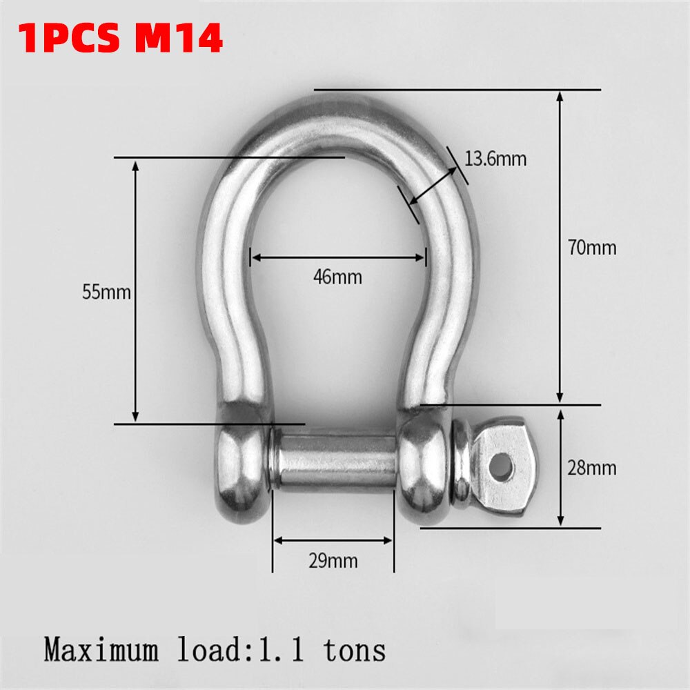 M4-M12 100% A2 Stainless Steel 304 D-type Dee Shackle Antirust D Shackle SUS 304 M4-M12 Dee Shackle: 1 PCS M14