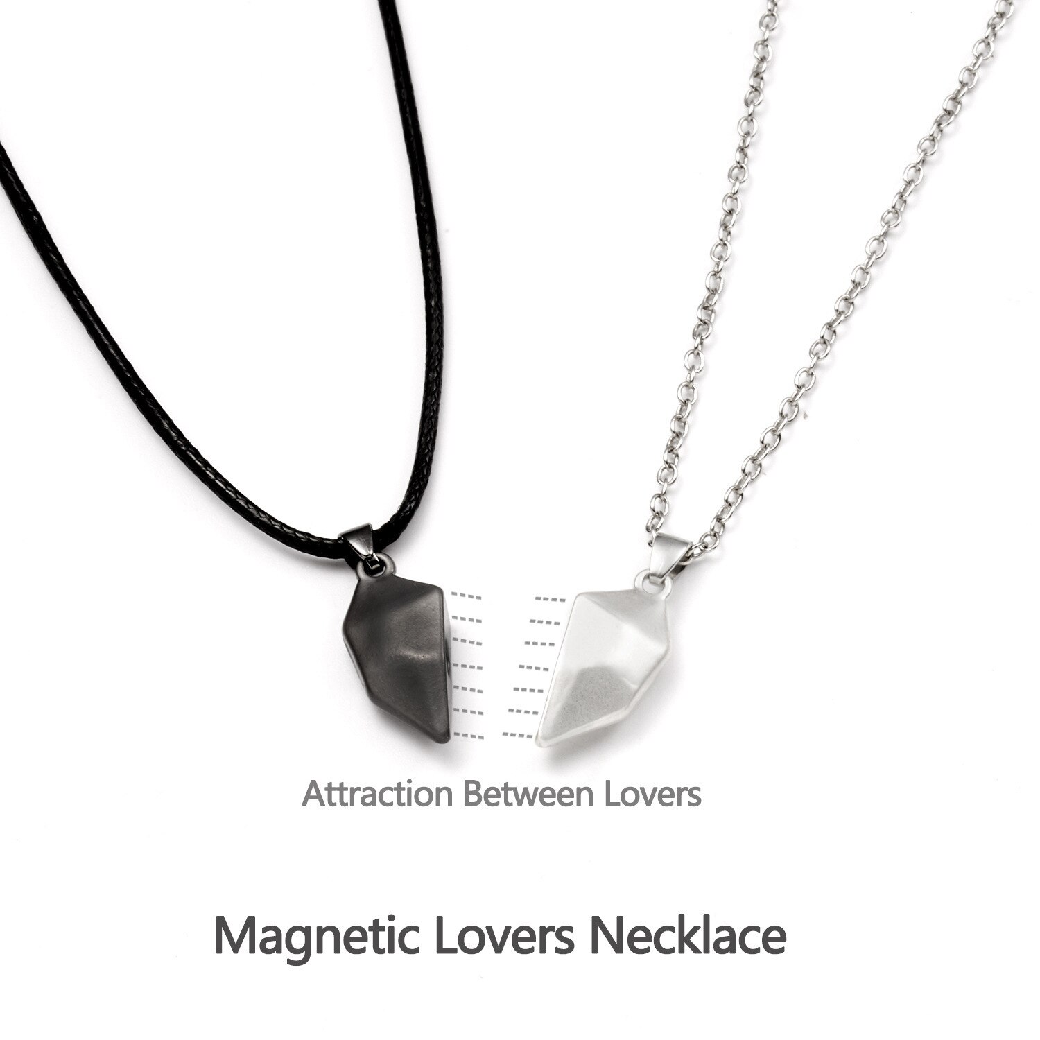 2Pcs Magnetic Couple Necklace Lovers Heart Pendant Distance Faceted Charm Necklace Women Men Valentine's Day Jewelry