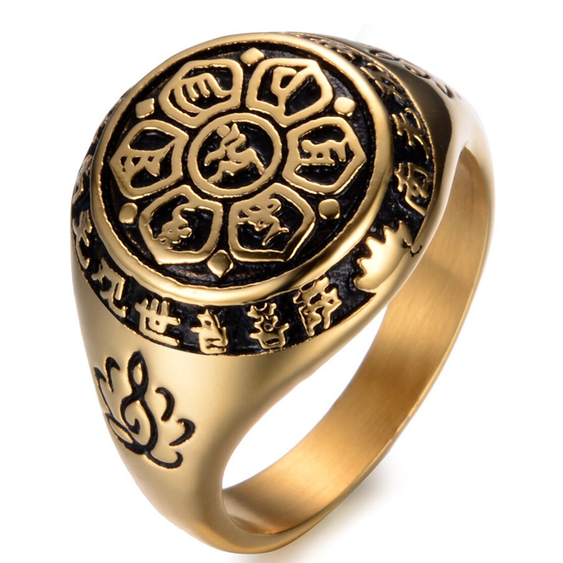 Shenghuo Rvs Zes Karakter Ware Woorden Lotus Sanskriet Guanyin Mantra Voor Mannen En Vrouwen Ring