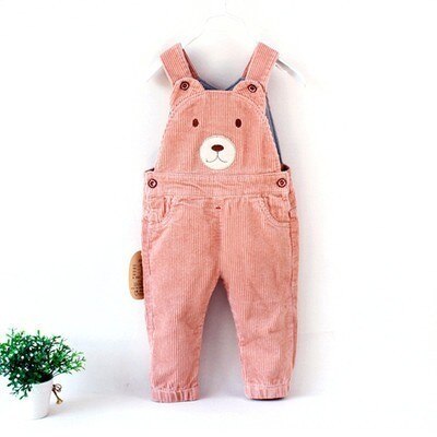 Unisex nyfödd baby overall manchester söt tecknad björn höst vinter jumpsuit för flickor pojkar godis färger barn rompers: Rosa / 12m
